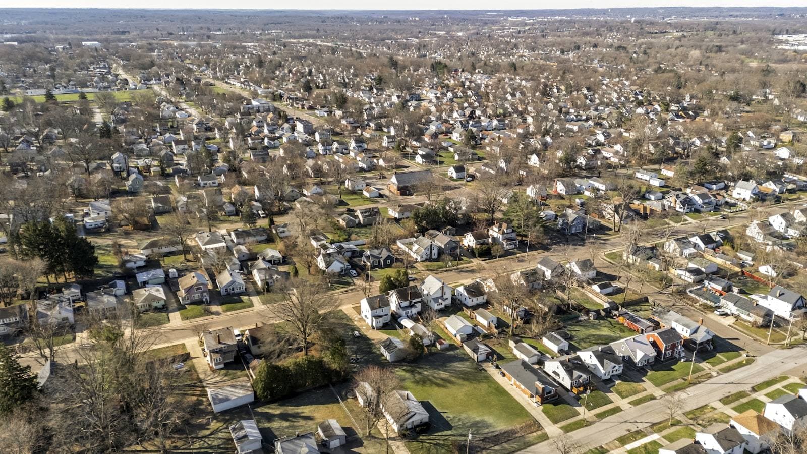 Aerial view of an Illinois residential neighborhood. Cook County appeal guide.